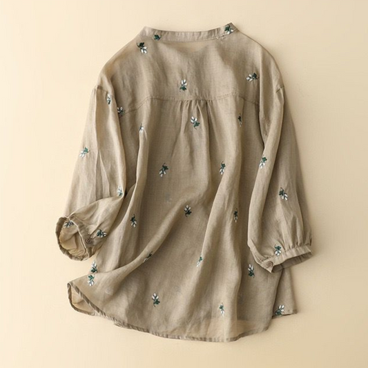 Cotton Floral Embroidered Comfortable Boat Neck Shirt