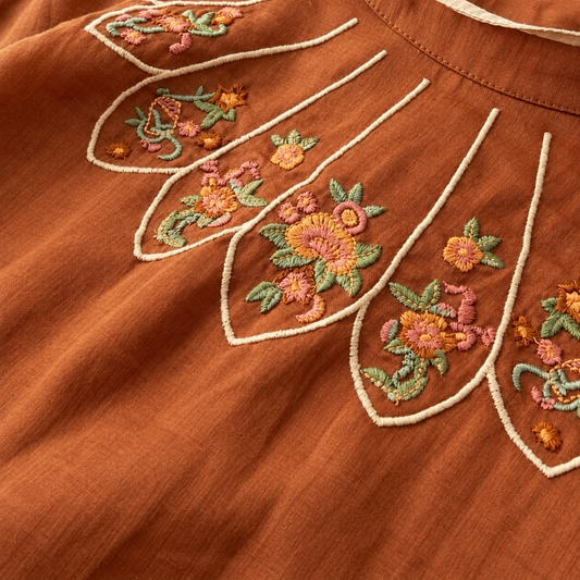 Pure Cotton Queen Embroidered Back Button Top