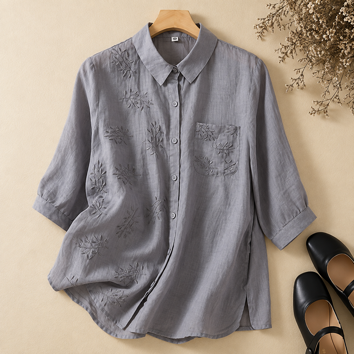 Cotton Half Embroidered Casual Shirt