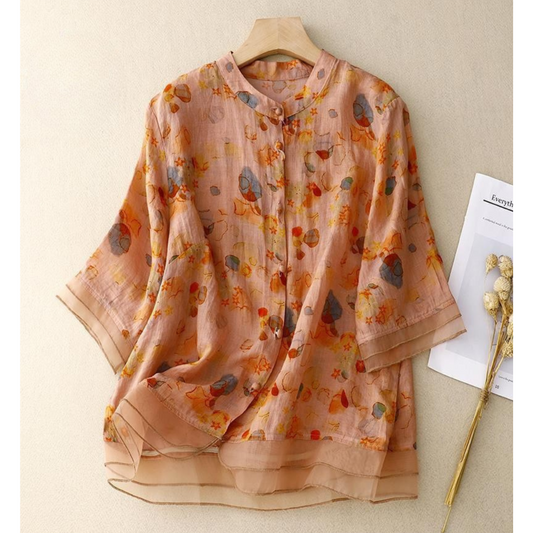 Pure Cotton Printed Shirt With Organza