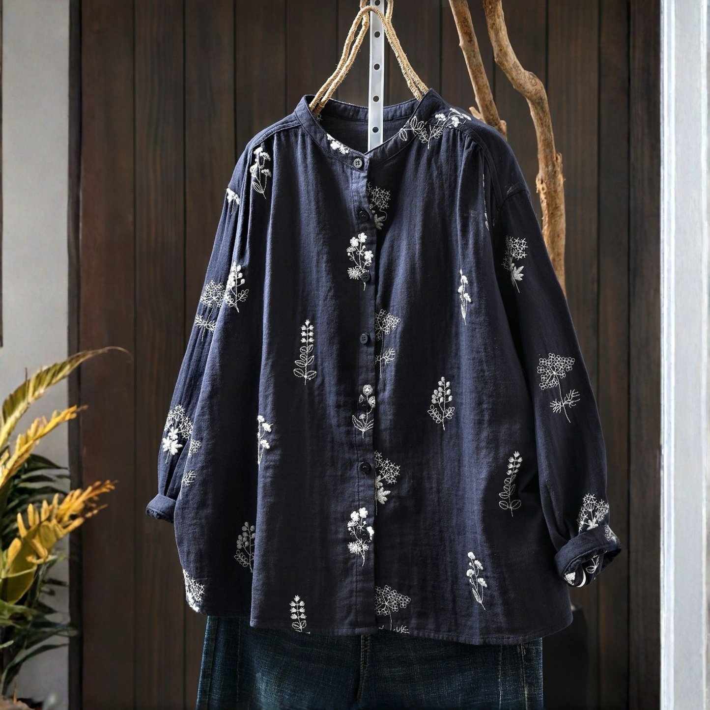 Pure Cotton Floral Embroidered shirt
