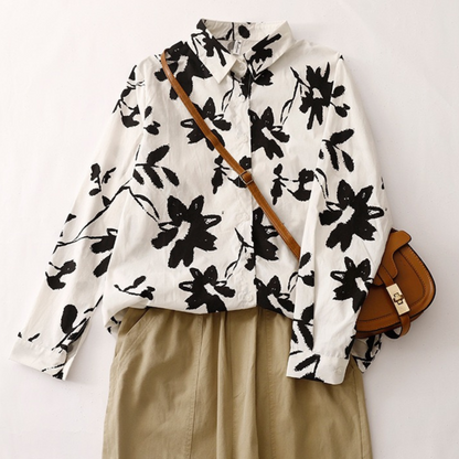 Green Floral Pure Cotton Printed Full Sleeve Shirt - Front View