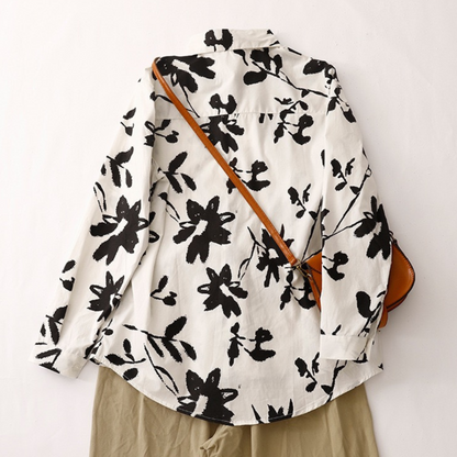 Green Floral Pure Cotton Printed Full Sleeve Shirt - Back View
