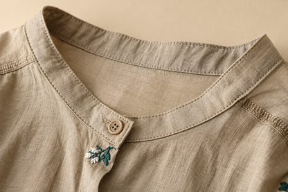 Cotton Floral Embroidered Comfortable Boat Neck Shirt