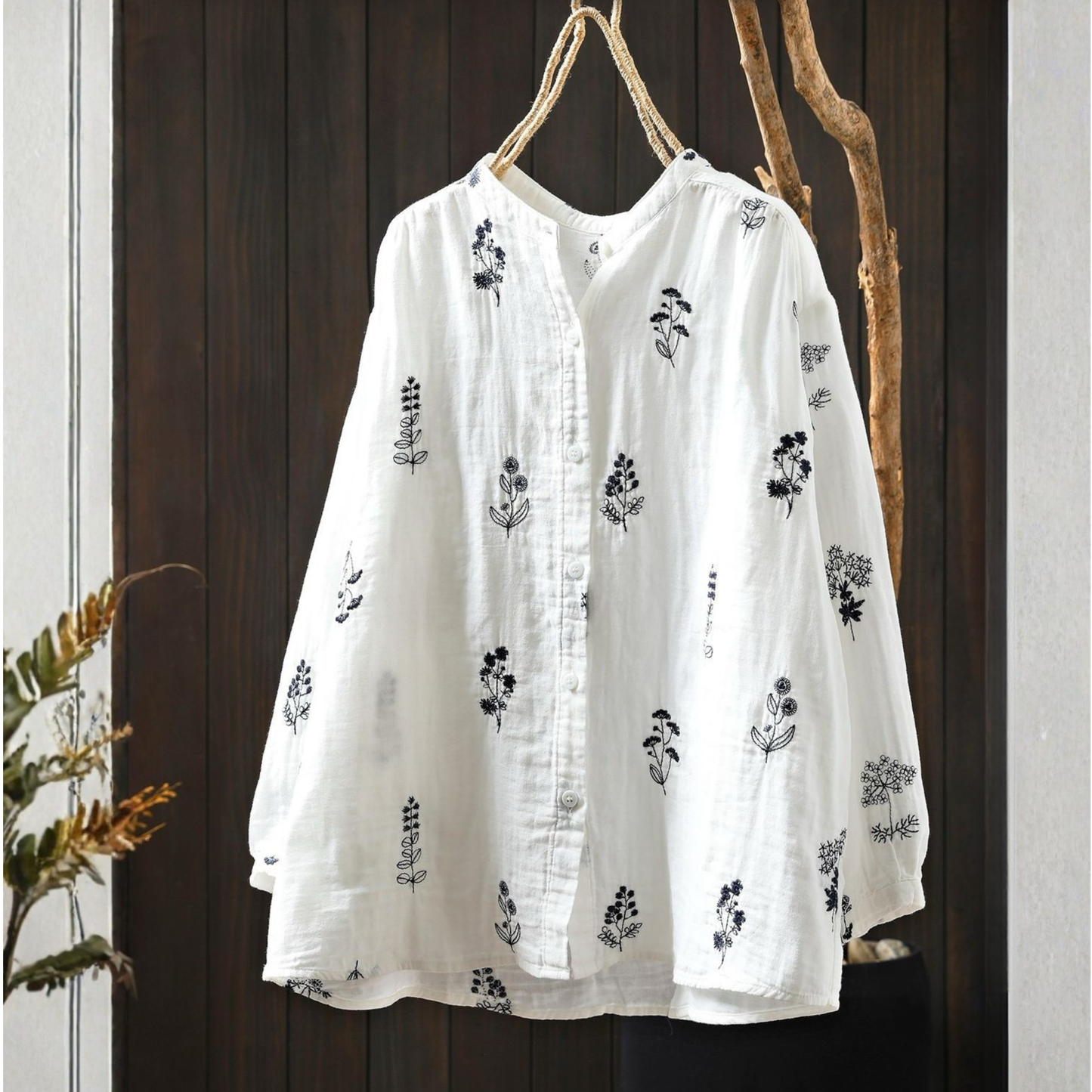 Pure Cotton Floral Embroidered shirt