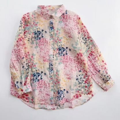 Green Floral Pure Cotton Printed Full Sleeve Shirt - Back View