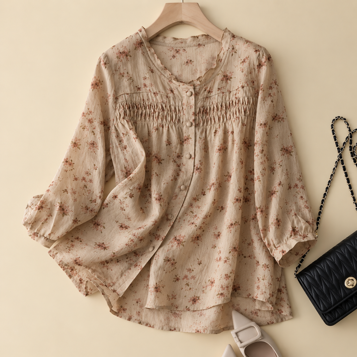 Pure Cotton Digital Printed Shirt With Pleat Work