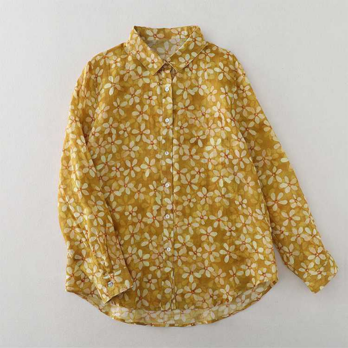 Mustard Pure Cotton Printed Full Sleeve Shirt - Back View