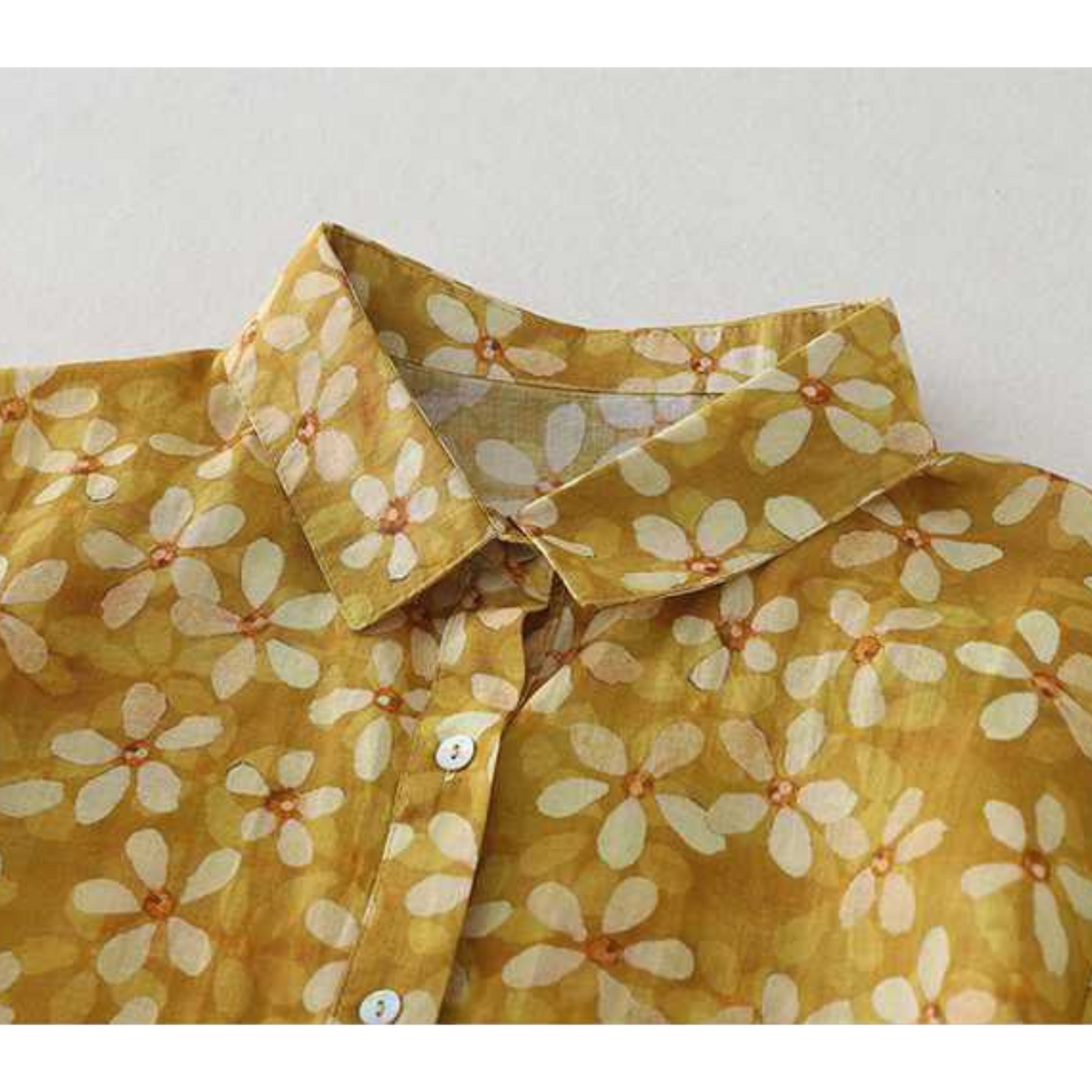 Close-Up Print Detail on Mustard Cotton Full Sleeve Shirt