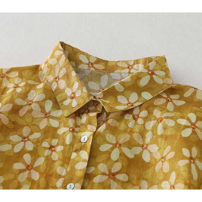 Close-Up Print Detail on Mustard Cotton Full Sleeve Shirt