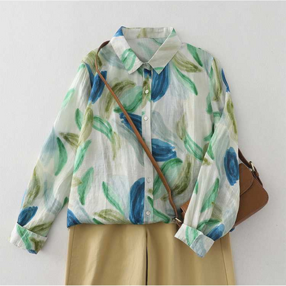 Green Pure Cotton Printed Full Sleeve Shirt - Front View
