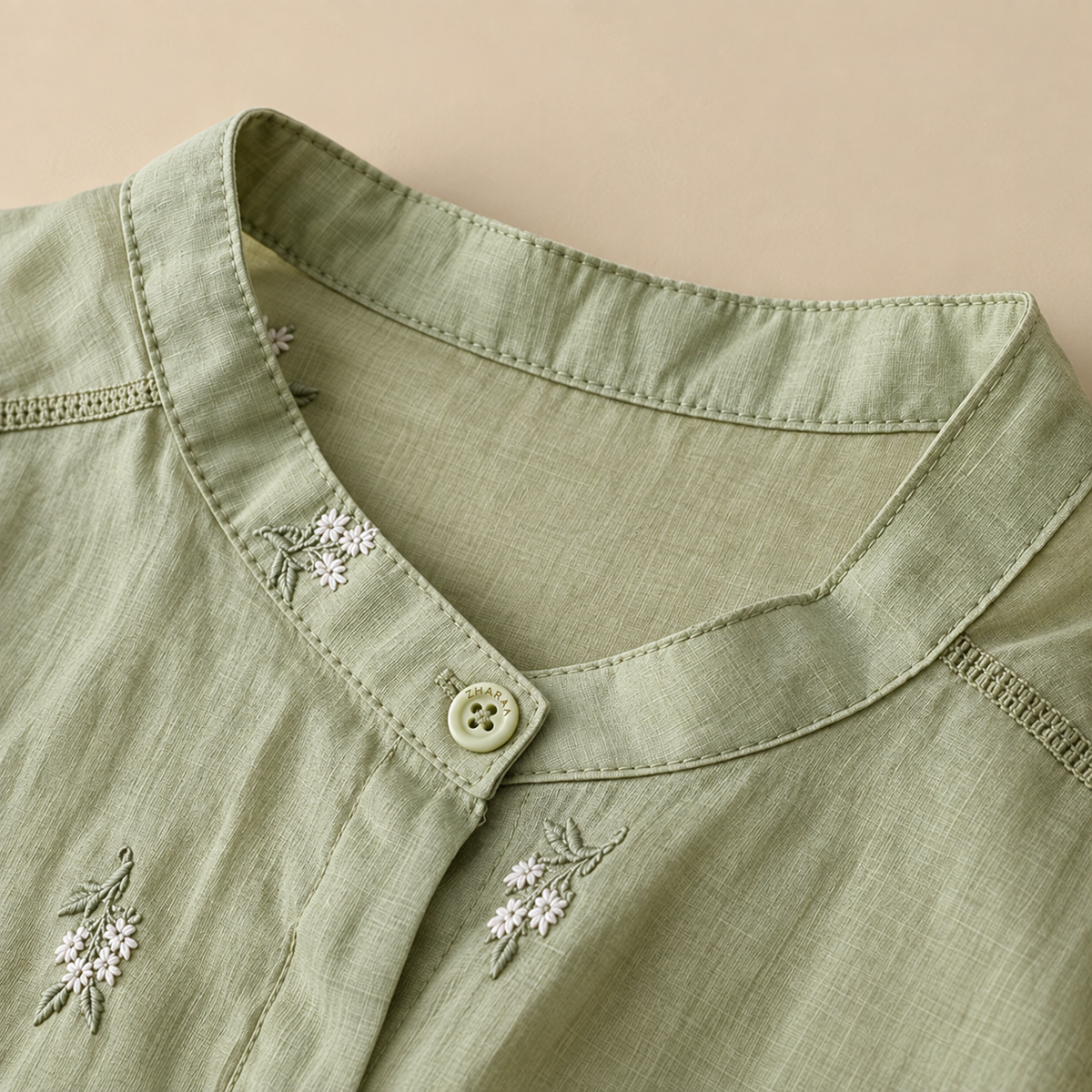 Cotton Floral Embroidered Comfortable Boat Neck Shirt