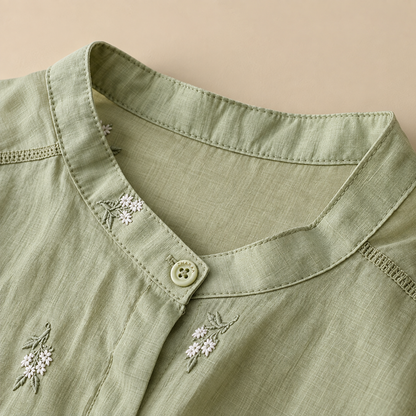 Cotton Floral Embroidered Comfortable Boat Neck Shirt