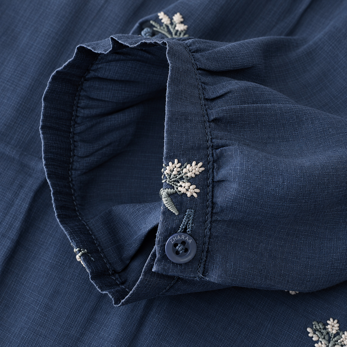 Cotton Floral Embroidered Comfortable Boat Neck Shirt