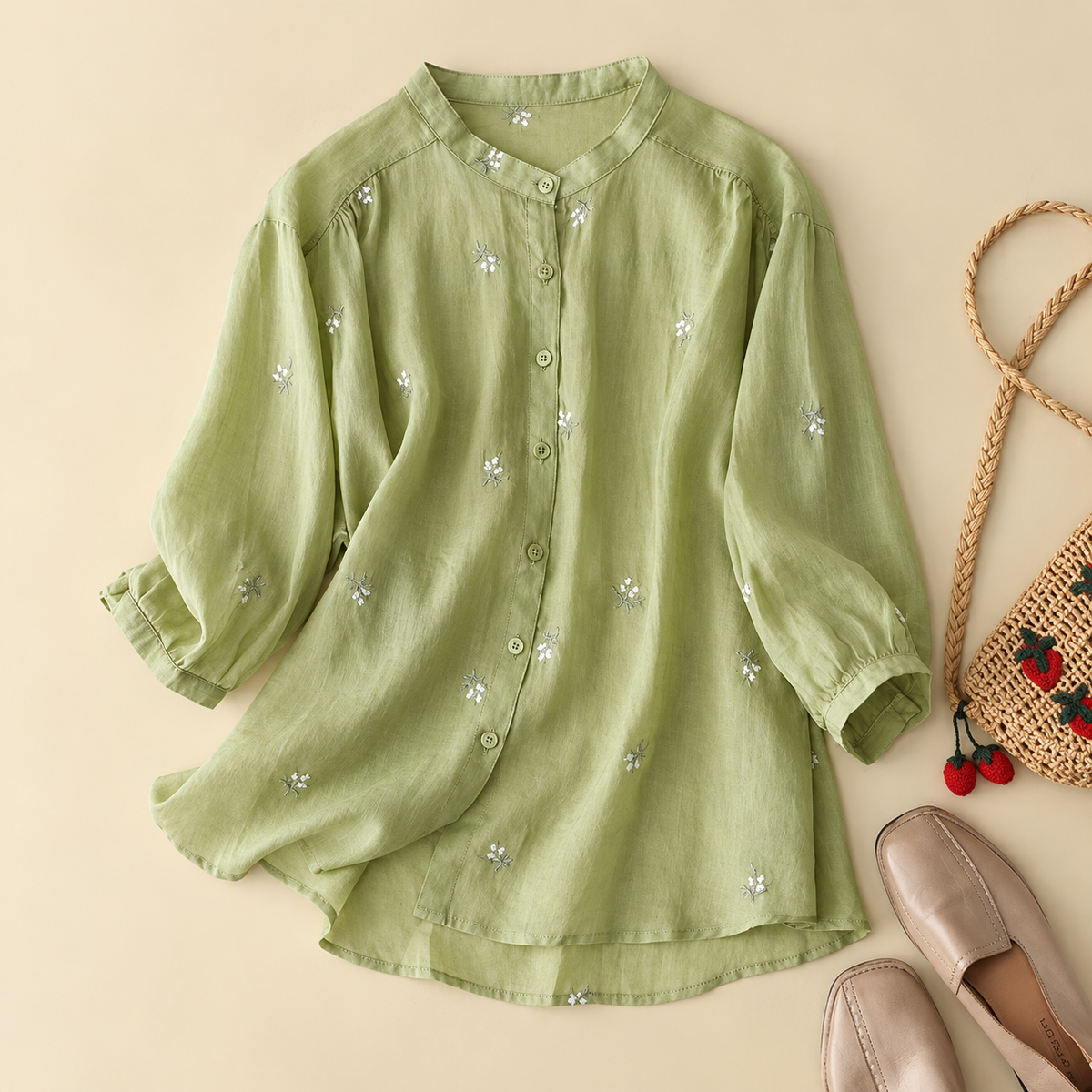 Cotton Floral Embroidered Comfortable Boat Neck Shirt