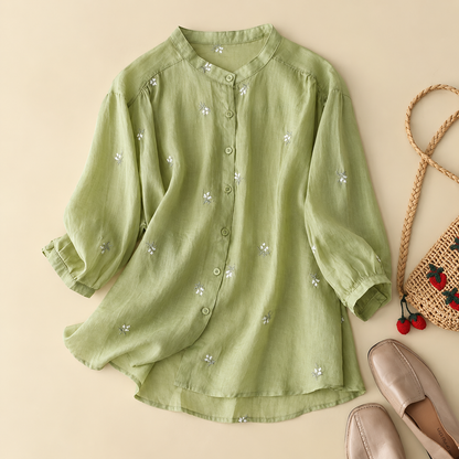 Cotton Floral Embroidered Comfortable Boat Neck Shirt