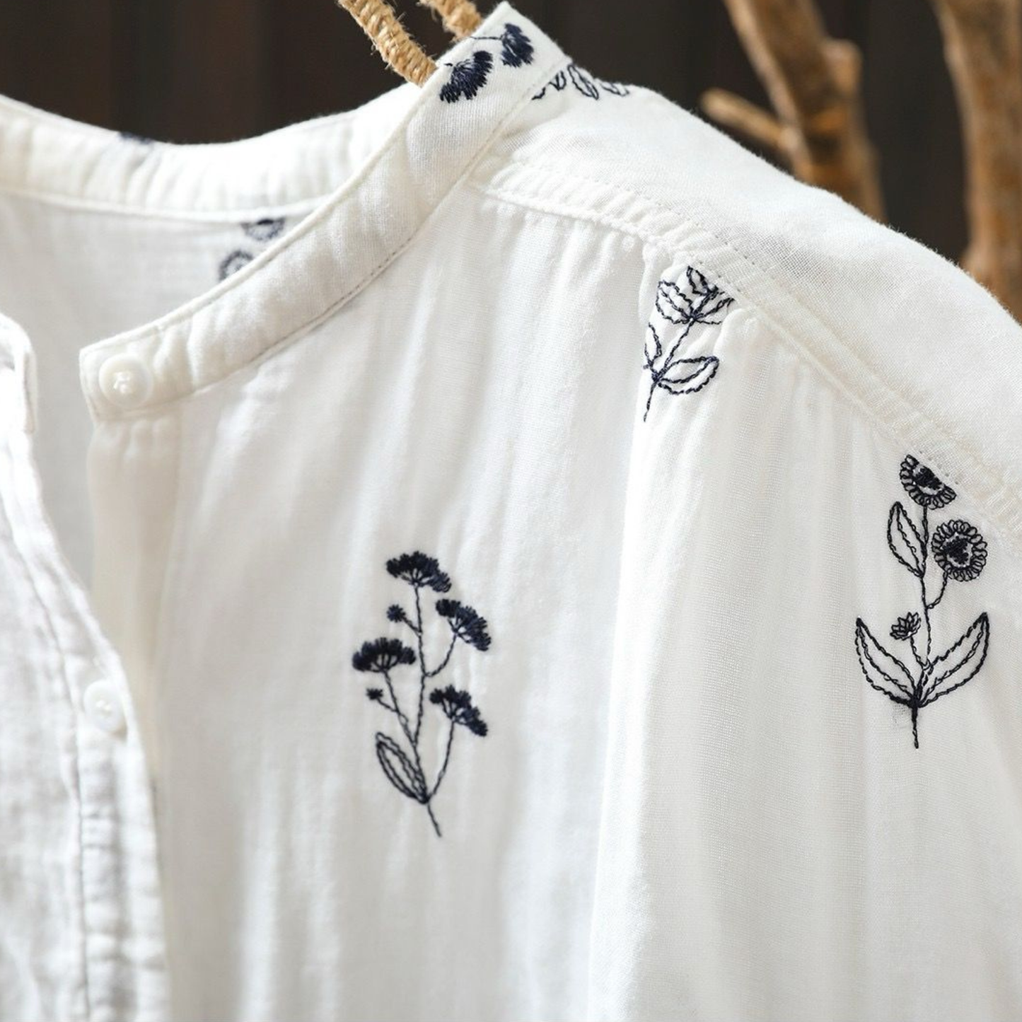 Pure Cotton Floral Embroidered shirt