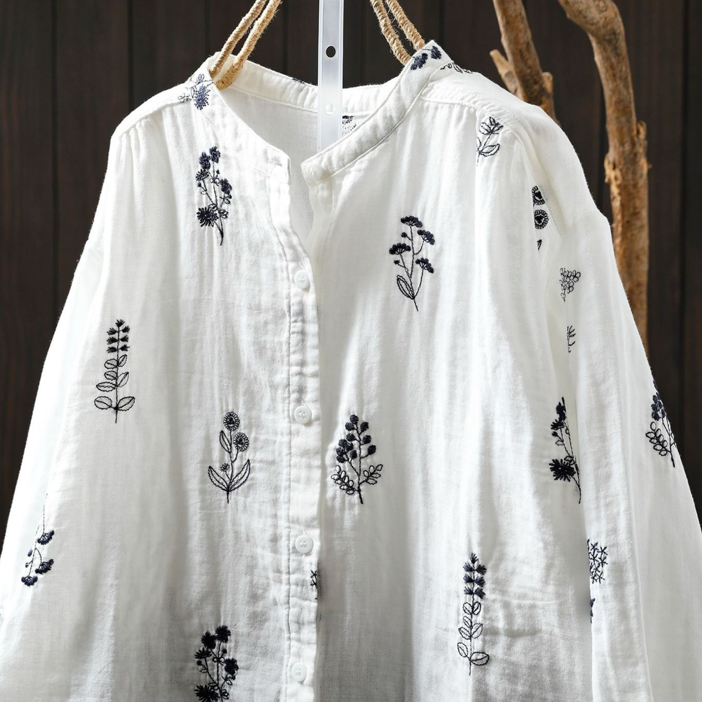 Pure Cotton Floral Embroidered shirt