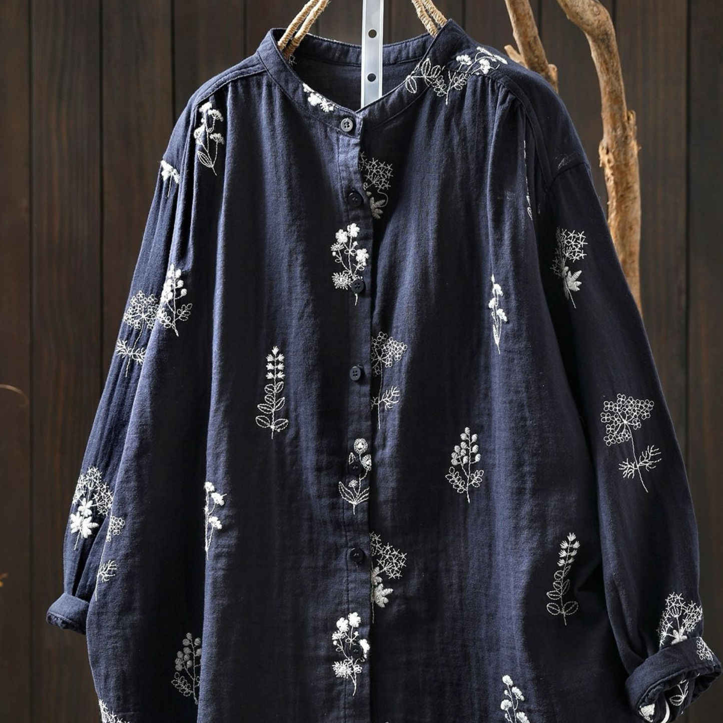 Pure Cotton Floral Embroidered shirt