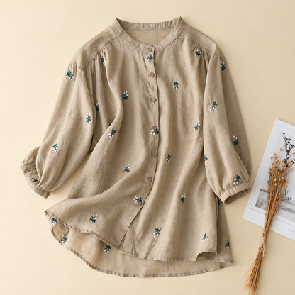 Cotton Floral Embroidered Comfortable Boat Neck Shirt