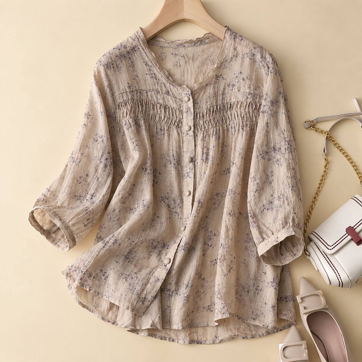 Pure Cotton Digital Printed Shirt With Pleat Work