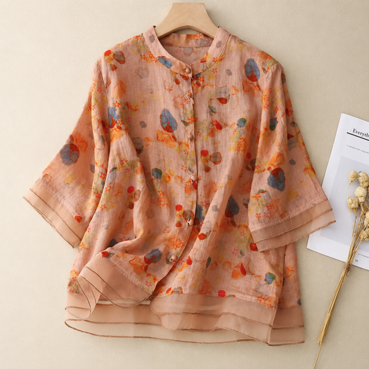 Pure Cotton Printed Shirt With Organza
