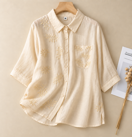 Cotton Half Embroidered Casual Shirt