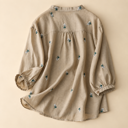 Cotton Floral Embroidered Comfortable Boat Neck Shirt